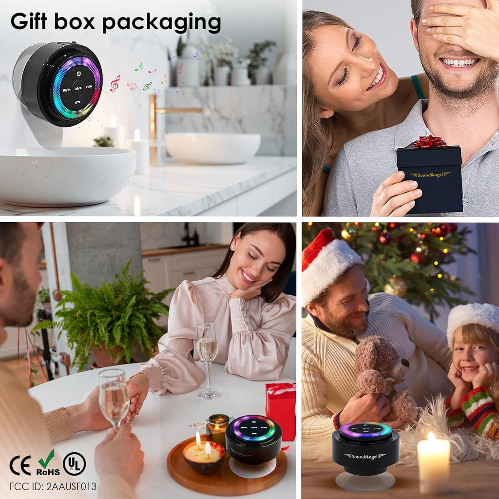 Pro Shower Speaker (Upgraded) Certified IPX7 Waterproof Bluetooth Speaker, 8W Crystal Sound&Rich Bass, 15H Playtime, with Suction Cup, Silicone Lanyard, Ideal Gifts, Soundangel Mate(2 Gen)