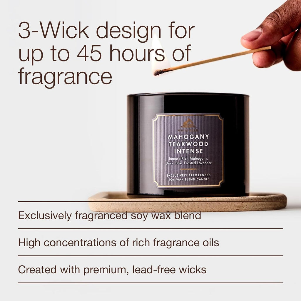 Mahogany Teakwood Intense 3-Wick Candle - Scented Candle for At-Home Use - Long-Lasting, Room-Filling Fragrance - High Fragrance Oil Concentration - 2-Pack