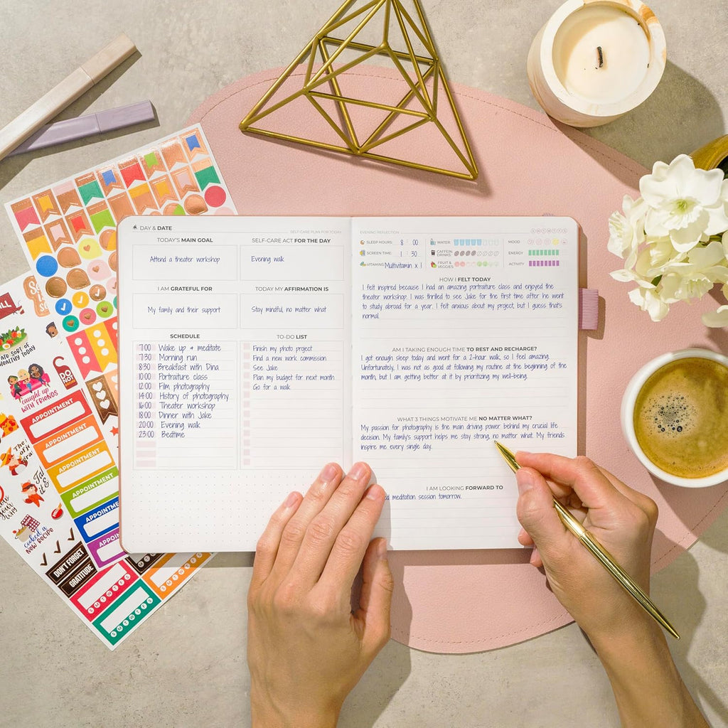 Self-Care Journal – Daily Reflection Notebook – Mental Health & Personal Development Planner, Meditation & Mood Log, A5 (Rose Gold)