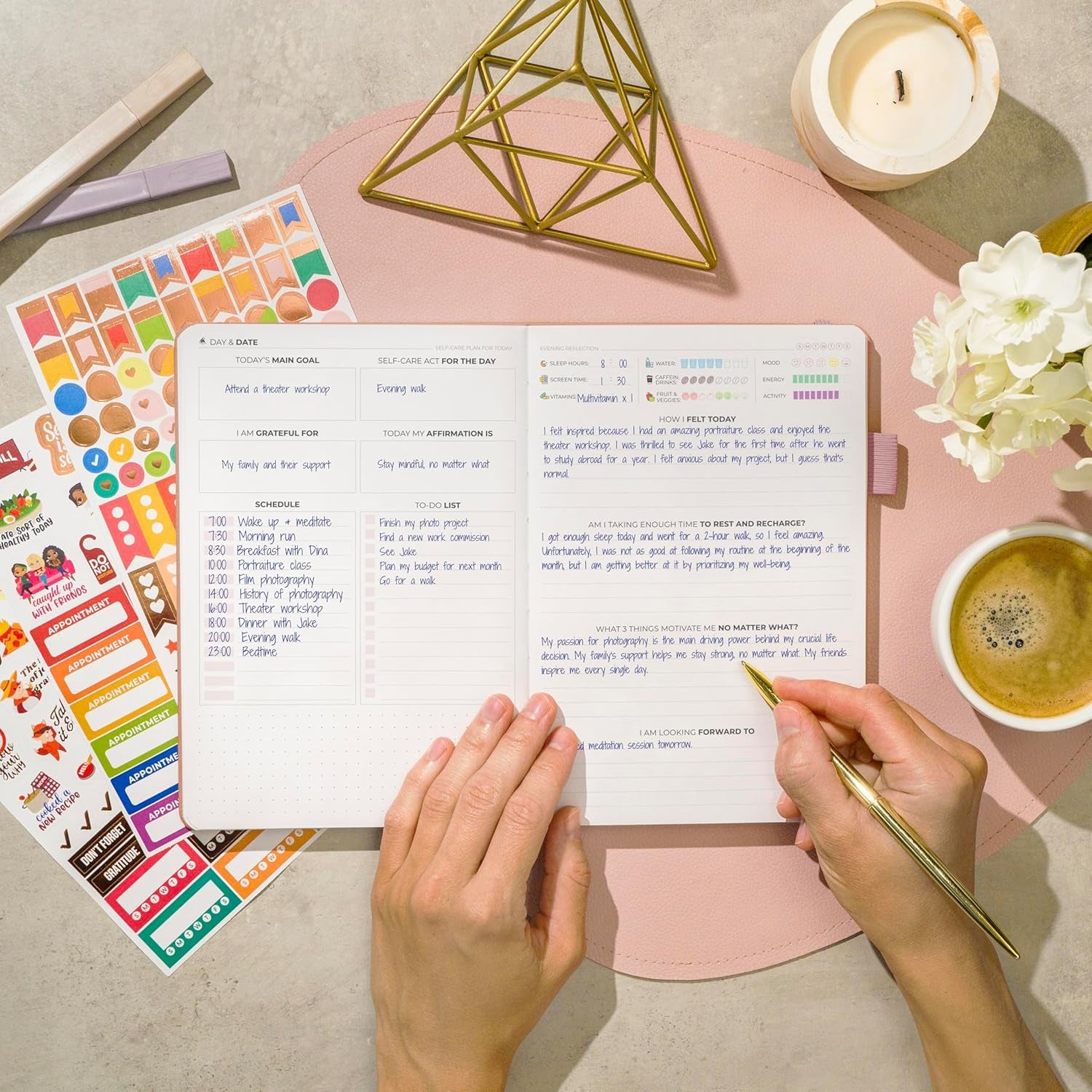 Self-Care Journal – Daily Reflection Notebook – Mental Health & Personal Development Planner, Meditation & Mood Log, A5 (Rose Gold)
