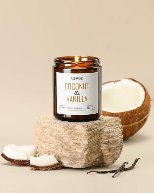 Coconut Vanilla Candles - 9 Oz Scented Candles, Aromatherapy Candle, Soy Candle for Home Scented