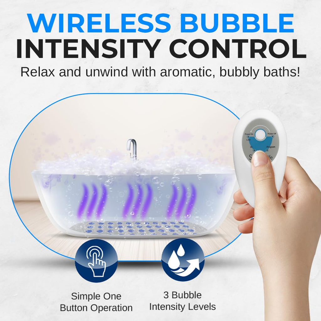 Portable Spa Bubble Bath Massager - Thermal Spa Waterproof Non-Slip Mat with Suction Cup Bottom, Motorized Air Pump & Adjustable Bubble Settings - Remote Control Included -  PHSPAMT22