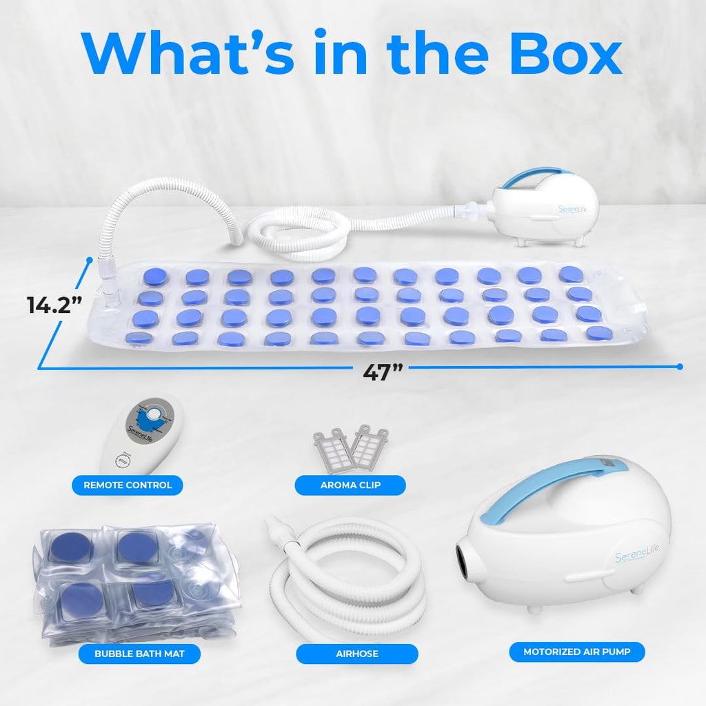 Portable Spa Bubble Bath Massager - Thermal Spa Waterproof Non-Slip Mat with Suction Cup Bottom, Motorized Air Pump & Adjustable Bubble Settings - Remote Control Included -  PHSPAMT22