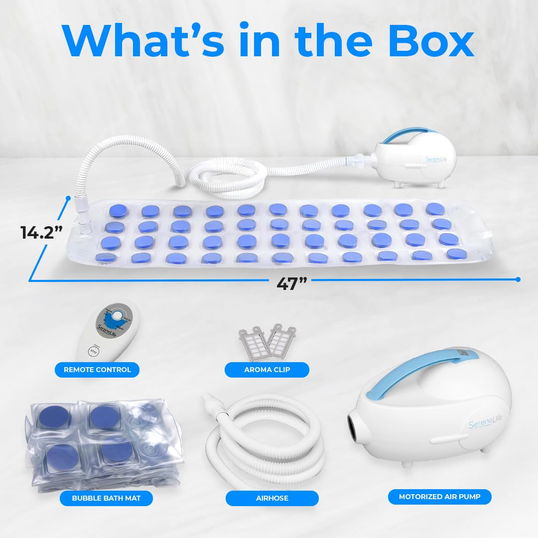 Portable Spa Bubble Bath Massager - Thermal Spa Waterproof Non-Slip Mat with Suction Cup Bottom, Motorized Air Pump & Adjustable Bubble Settings - Remote Control Included -  PHSPAMT22