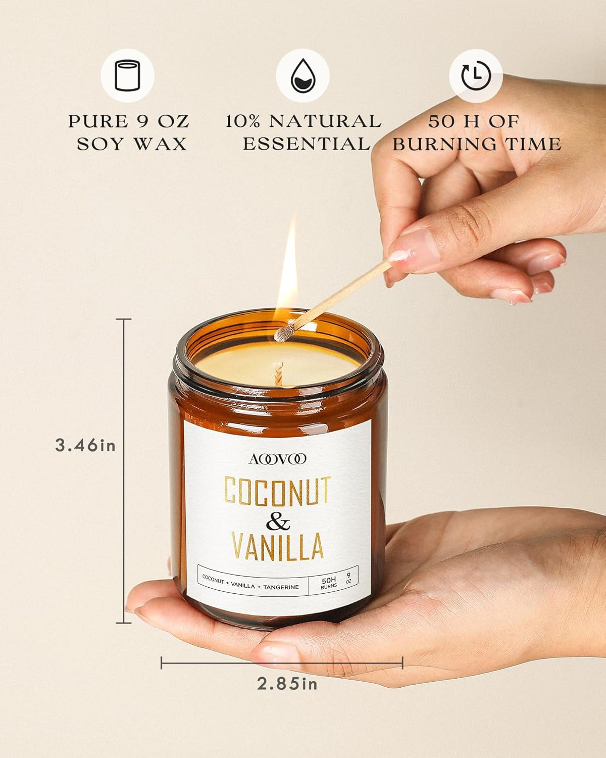 Coconut Vanilla Candles - 9 Oz Scented Candles, Aromatherapy Candle, Soy Candle for Home Scented