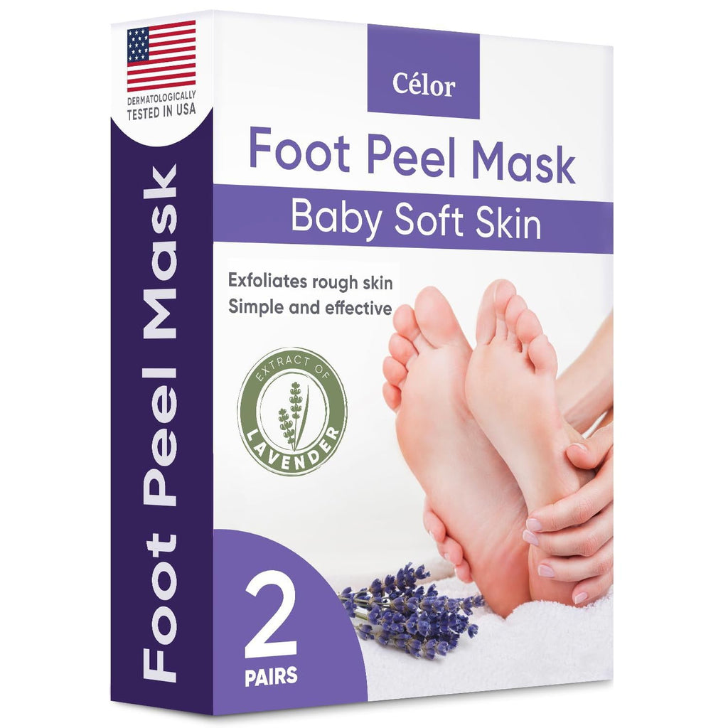 Foot Peeling Mask for Dry Cracked Feet | Foot Mask to Exfoliate Rough, Cracked, Dry Feet, Calluses for Soft Baby Feet Results | Made with Aloe Vera Extract for Women & Men (2 Pairs) | Lavender