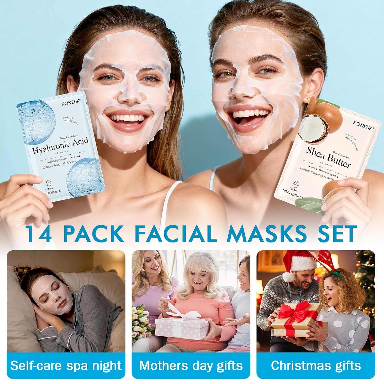 14 Pack Sheet Face Masks Skincare, Hydrating Face Masks Suitable for Dry Skin, Bulk Facial Mask Set for Women Skin Care, Face Mask Gifts Set for Face Spa