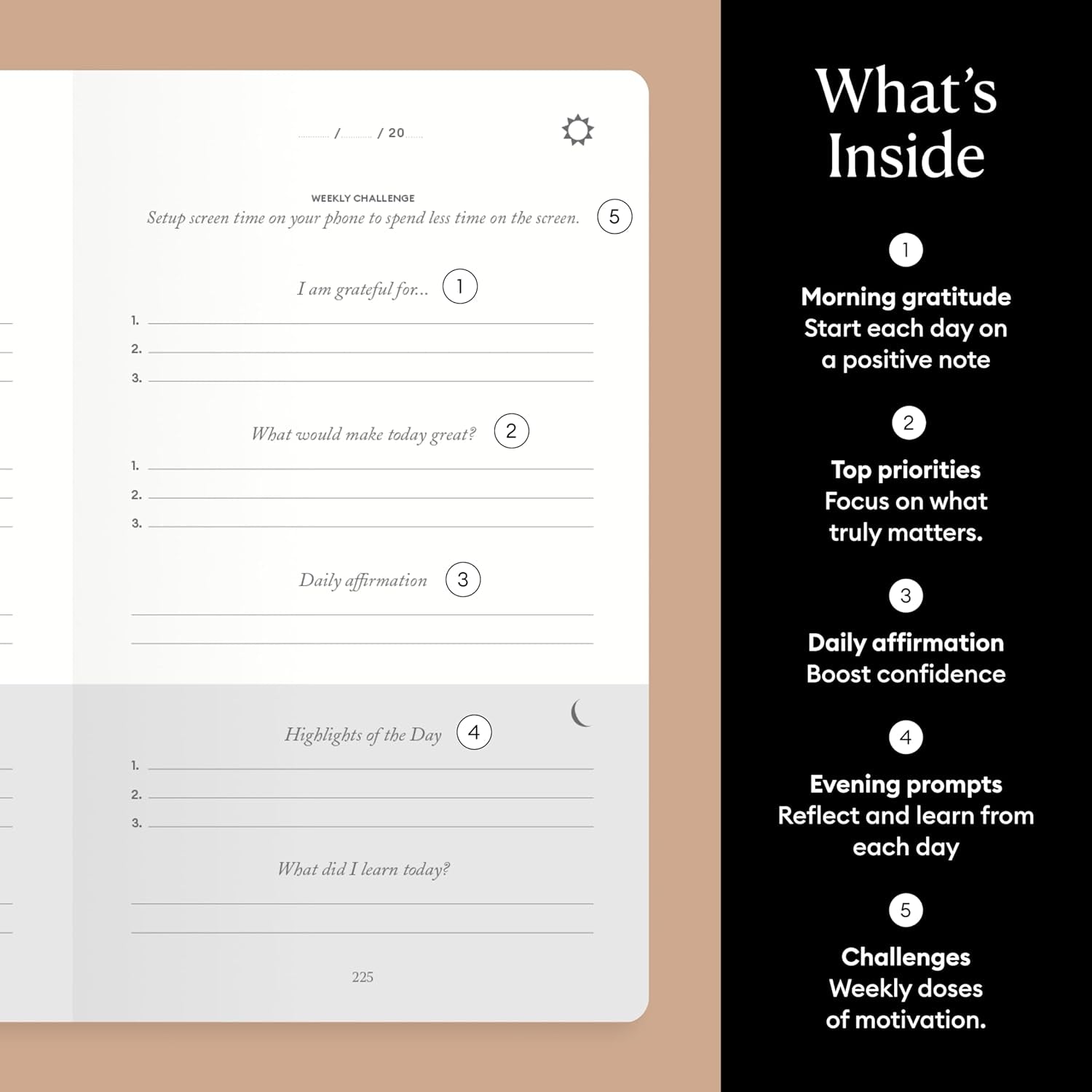 the Five Minute Journal - Original Daily Gratitude Journal for Women & Men - Mindfulness, Happiness & Daily Reflection - Undated Planner - Affirmation Journal - Gifts for Women