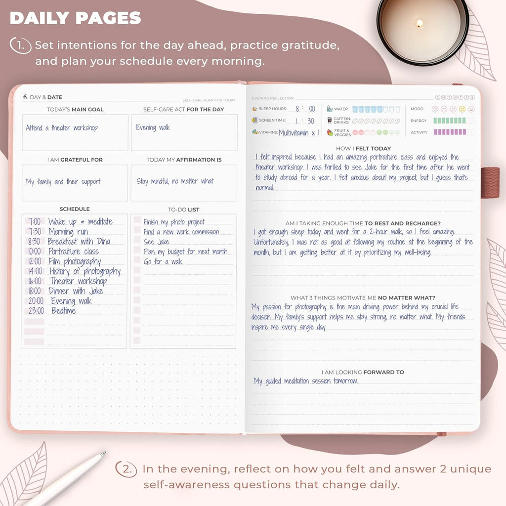 Self-Care Journal – Daily Reflection Notebook – Mental Health & Personal Development Planner, Meditation & Mood Log, A5 (Rose Gold)