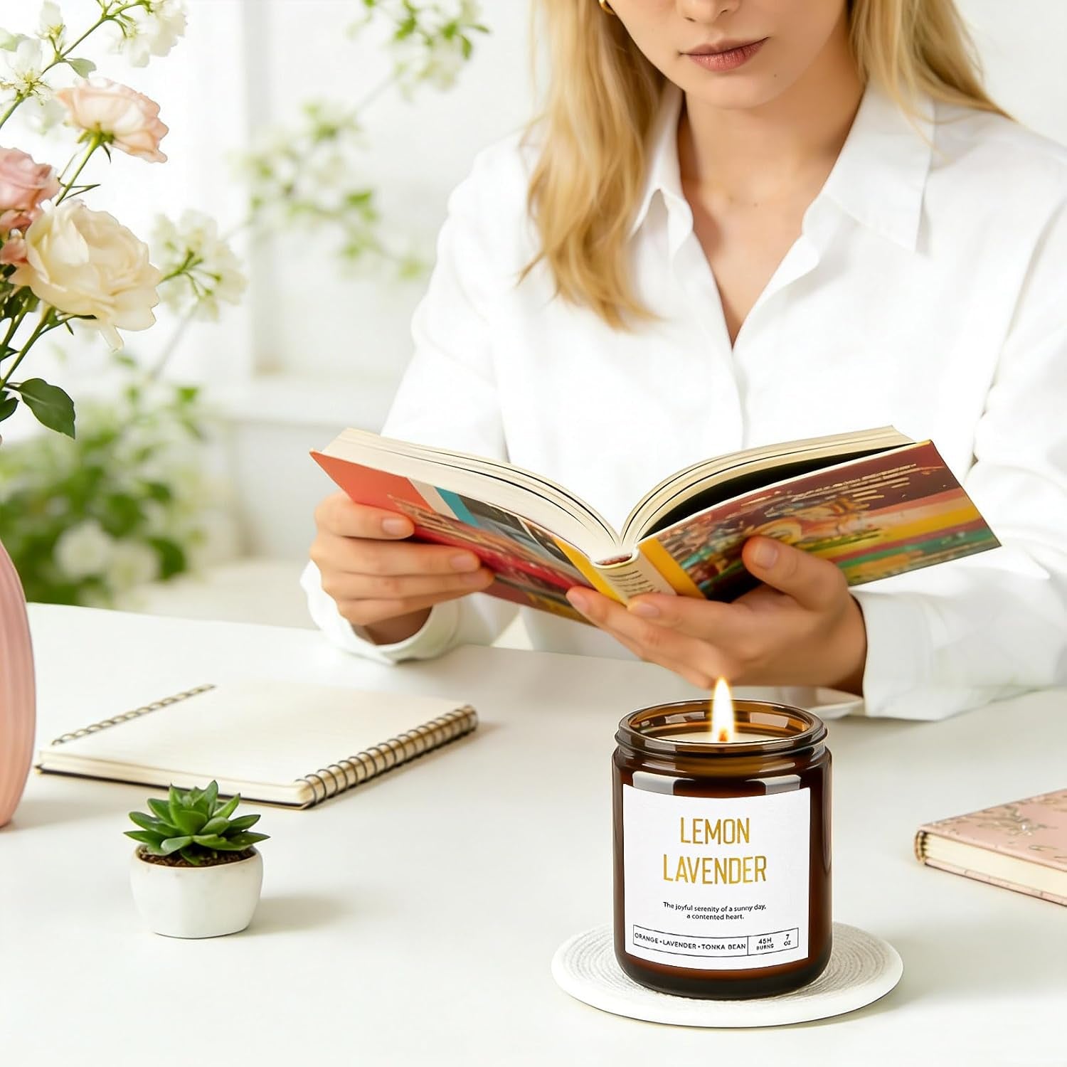 Candles for Home Scented - Soy Candles Non Toxic, 6 Pack Candle Gift Set | 42Oz 300H Long Lasting Aromatherapy Candles with Lavender Lemon Vanilla Coconut Jasmine Sage - Floral & Fruity Scents