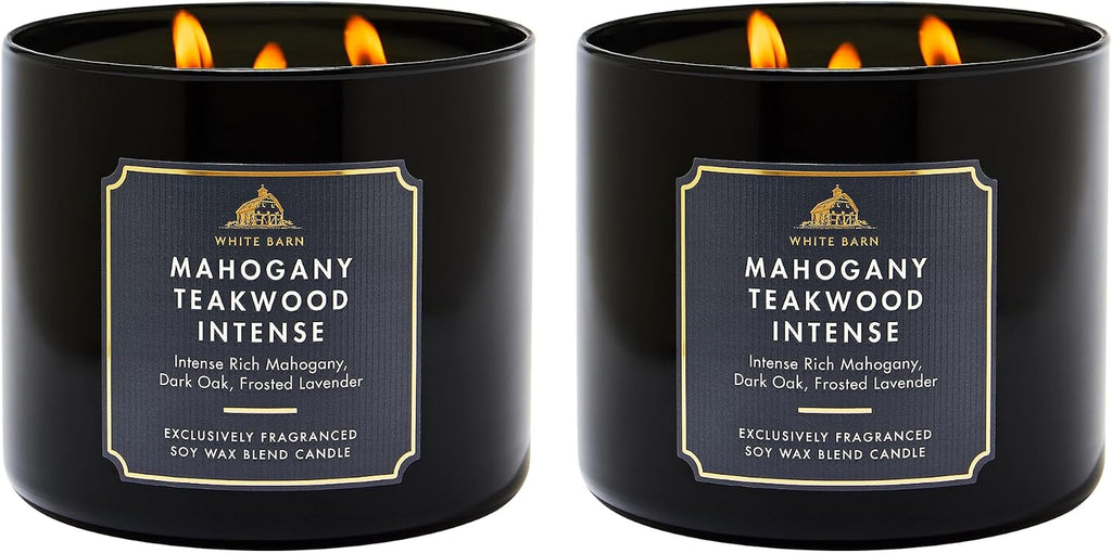 Mahogany Teakwood Intense 3-Wick Candle - Scented Candle for At-Home Use - Long-Lasting, Room-Filling Fragrance - High Fragrance Oil Concentration - 2-Pack