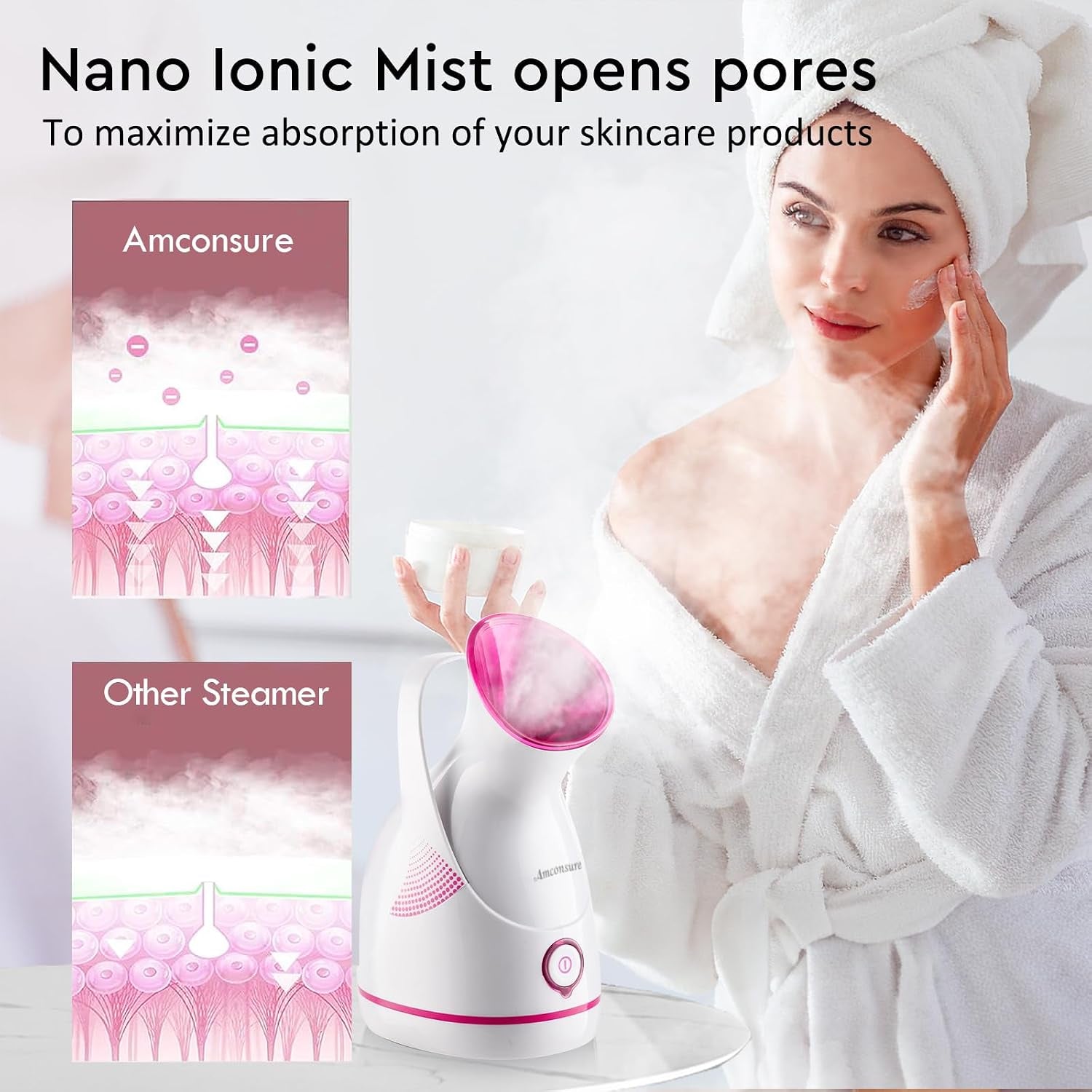 Facial Steamer - Nano Ionic Face Steamer Warm Mist Steamer for Home Sauna SPA, Humidifier for Face Steamer for Deep Cleaning Unclogs Pores Sinuses - Bonus 5 Piece Stainless Steel Skin Kit