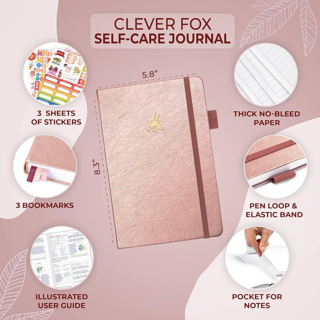 Self-Care Journal – Daily Reflection Notebook – Mental Health & Personal Development Planner, Meditation & Mood Log, A5 (Rose Gold)