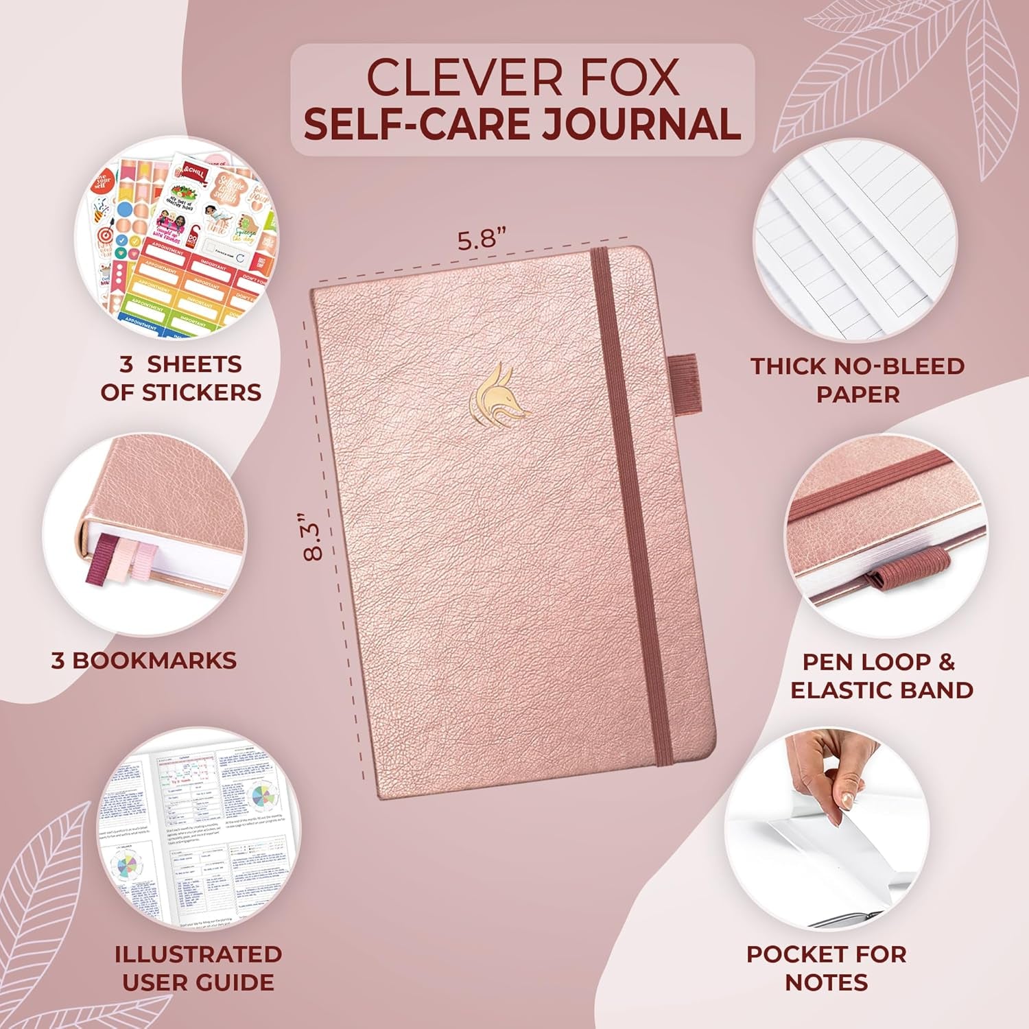 Self-Care Journal – Daily Reflection Notebook – Mental Health & Personal Development Planner, Meditation & Mood Log, A5 (Rose Gold)