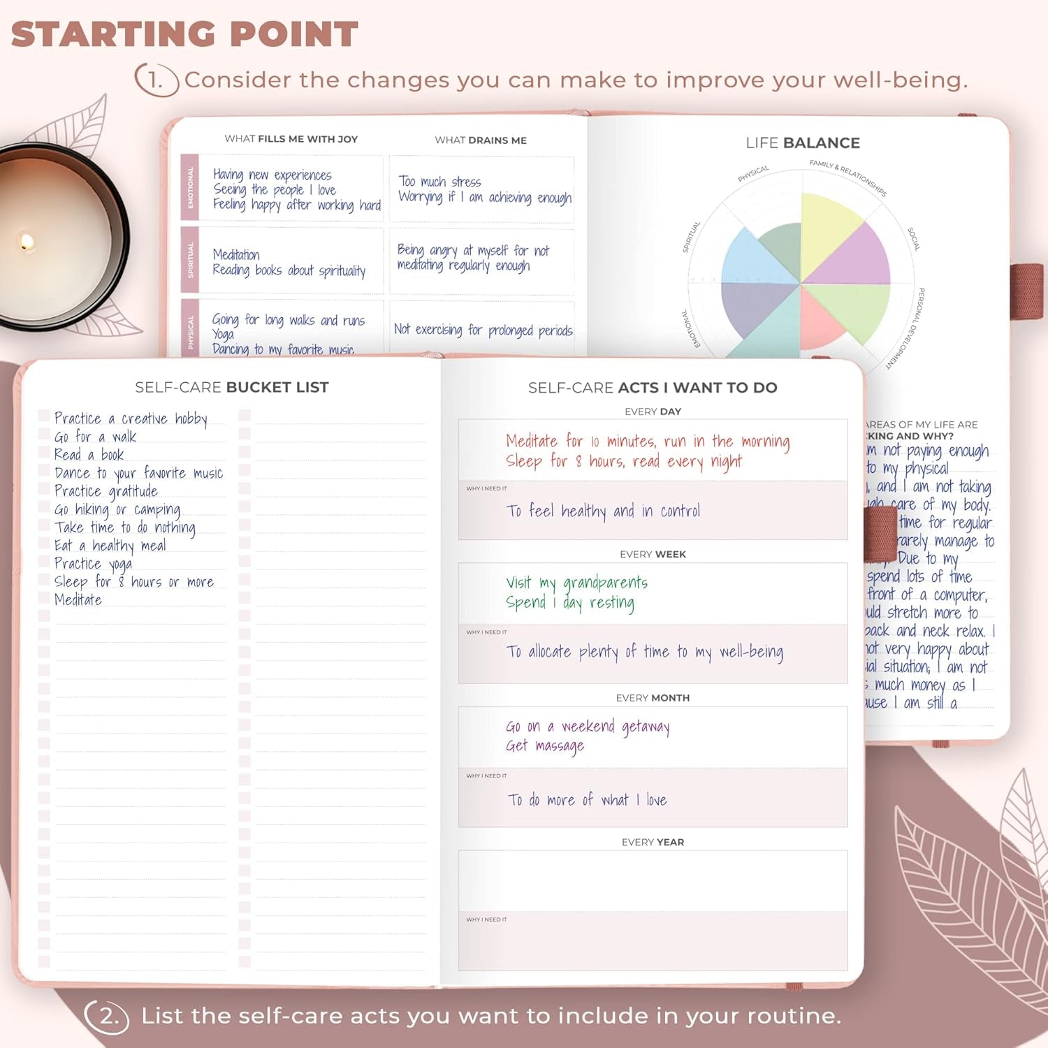 Self-Care Journal – Daily Reflection Notebook – Mental Health & Personal Development Planner, Meditation & Mood Log, A5 (Rose Gold)