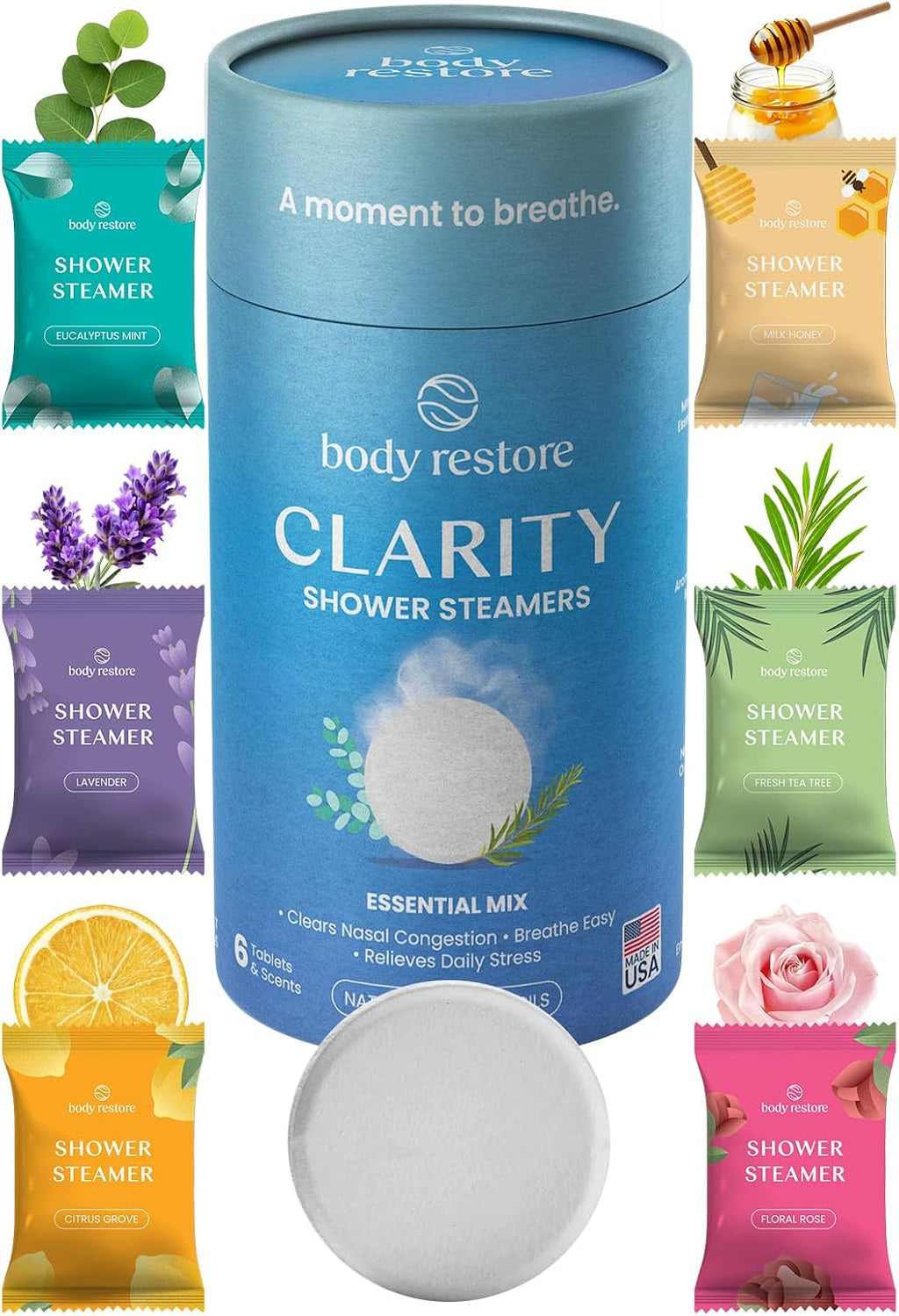 Shower Steamers Aromatherapy 6 Pack – Fathers Day Gift for Dad, Birthday Gifts for Women & Men, Spa Stress Relief & Relaxation Self Care Gifts – Premium Clarity Essential Oil Tablets