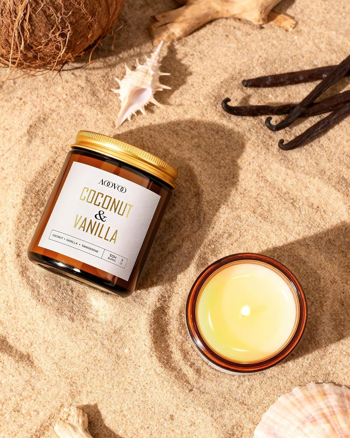 Coconut Vanilla Candles - 9 Oz Scented Candles, Aromatherapy Candle, Soy Candle for Home Scented